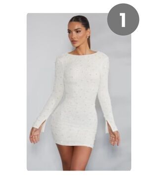 Oh Polly White Embellished Long Sleeve Mini Dress